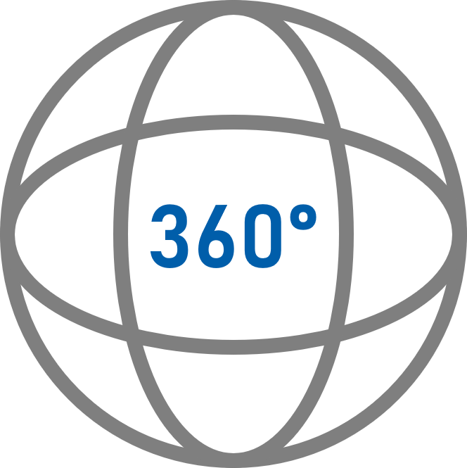 Ein Icon aus drei Kreisachsen, ind der Mitte steht 360 Grad in blauer Schrift