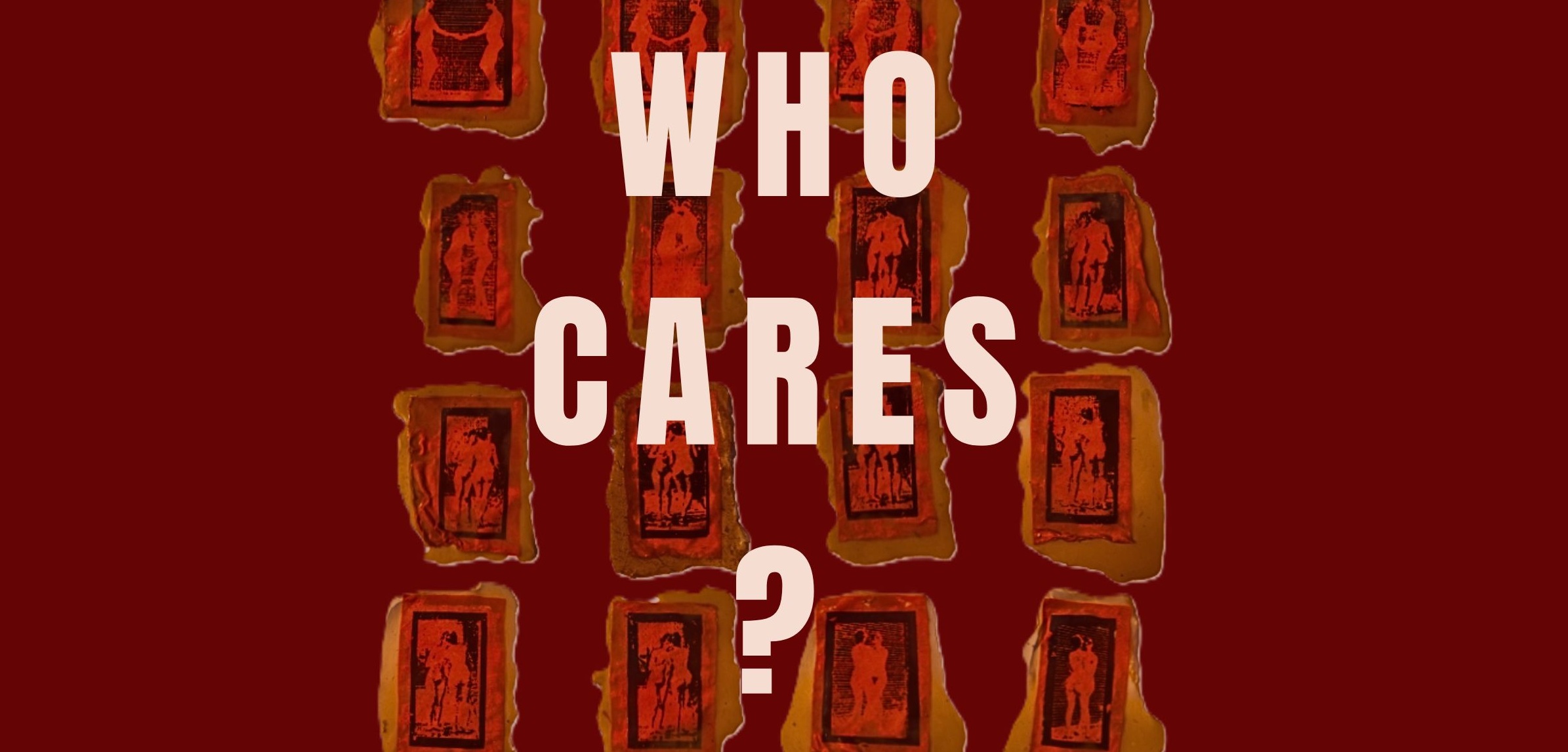 Rote Kachel mit dem Text "WHO CARES" daruaf