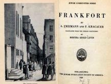 Schmutztitel eines Buches mit dem Titel "Frankfurt", daneben eine schwarz-weiß Abbildung einer Häuserzeile