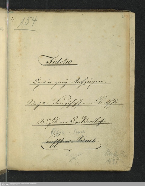 Vorschaubild: Buchseite, handschriftlich mit "Fidelio" beschriftet