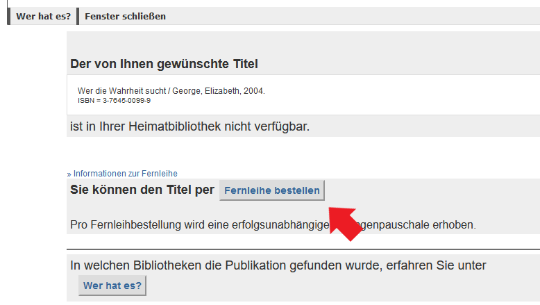 Ein Screenshot des HeBIS-Portals mit geöffneter Maske zur Fernleihebestellung, hervorgehoben ist der Button um eine Fernleihe zu bestellen