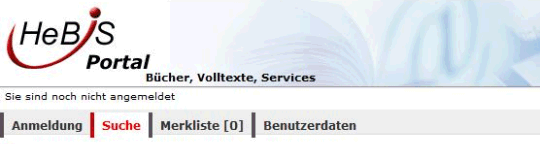 Ein Screenshot des HeBIS-Portals mit HeBIS-Logo und Navigationsleiste