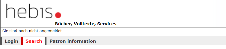 A screenshot of the HeBIS portal with HeBIS logo and navigation bar.