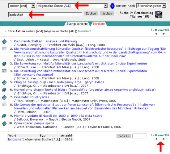 Screenshot Rechercheanfrage