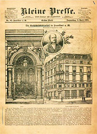 Vorschaubild: Titelseite der Kleinen Presse vom 9.4.1891, darauf ist eine Zeichnung der Rothschild'schen Bibliothek abgebildet