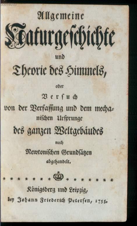 Titelseite des Buchs "Allgemeine Naturgeschichte und Theorie des Himmels"